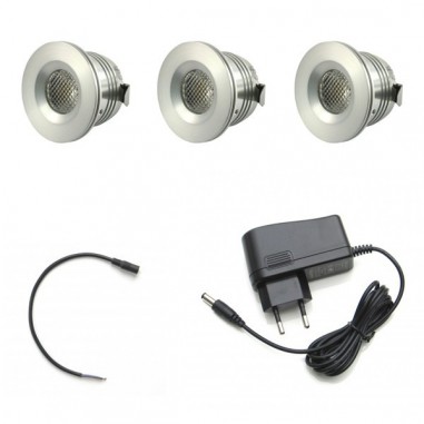 Pack 3 mini spots LED blanc avec prise