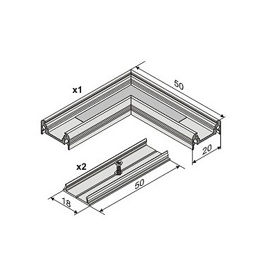 Dimensions angle pour profilé pour ruban LED Plat