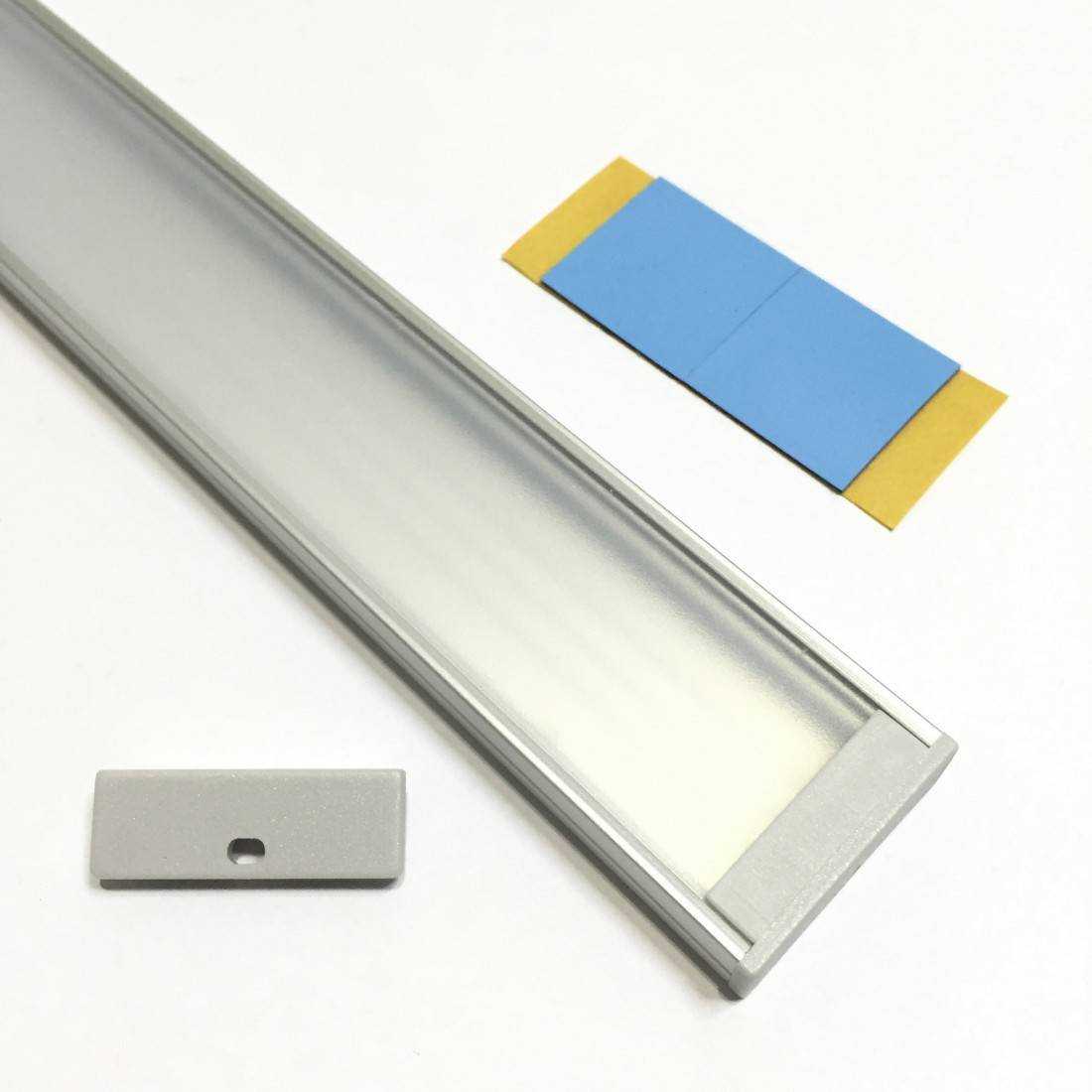 Profilé ruban LED Potenza aluminium plat 1m avec couvercle transparent