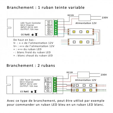 Montage variateur radio mural tactile pour bandeau LED blanc variable
