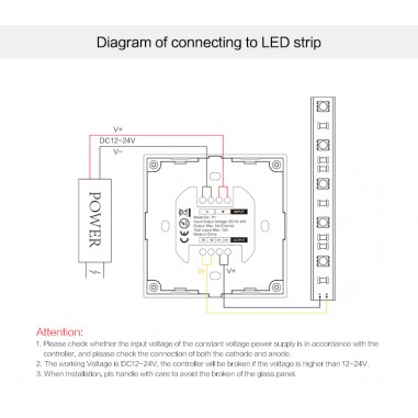 Montage variateur mural tactile pour bandeau LED blanc