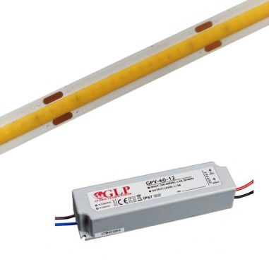Pack ruban LED Blanches COB Haute puissance 24V Fils 2.5 m