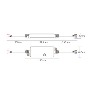 Dimensions contrôleur RF Multizone 5 en 1 étanche IP67