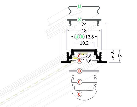 Dimensions profilé LED à encastrer